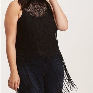 Size 1 (14-16) Black Lace Fringe Top
